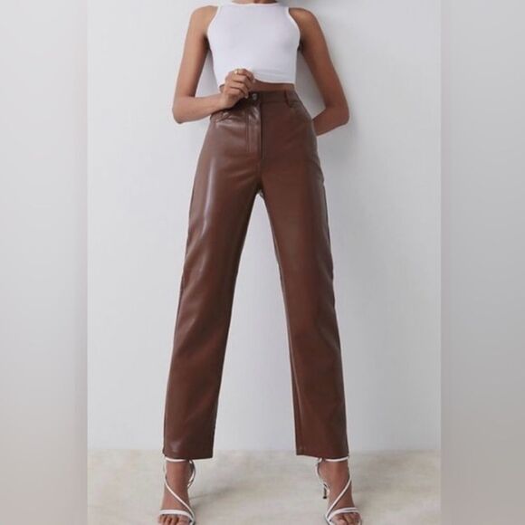 Aritzia Wilfred The Melina High Rise Vegan Leather Pants Brown Size 6 - Picture 11 of 11